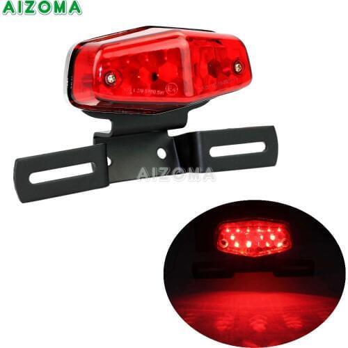 E-mark Red Lucas Motorcycle LED Taillight Rear Brake Tail Lamp w/License Plate Bracket Holder Universal For Harley Choppers