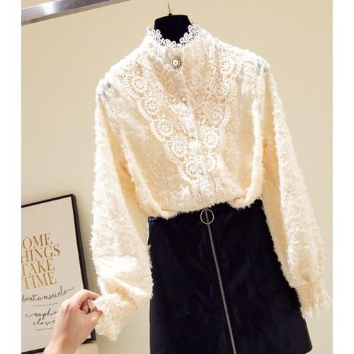 Lace Thicken Warm Women Shirts Fleece Solid Long-Sleeved Office Lady Elegant Female Outwear Coats Tops