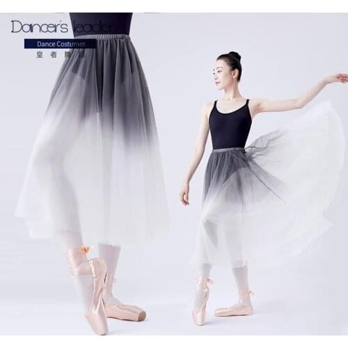 Women Long Chiffon Ballet Skirts Adults Dance Skirt Soft Gradient Gray Ballet Dress Dance Costumes for for Adult Girl Ballerina