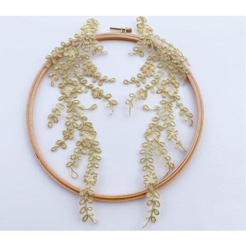 Off White Gold 10pcs/Pack Car Bone Cording Lace Patches Embroidered Leaves DIY Wedding Dress Veil Sewing Accessories V2625