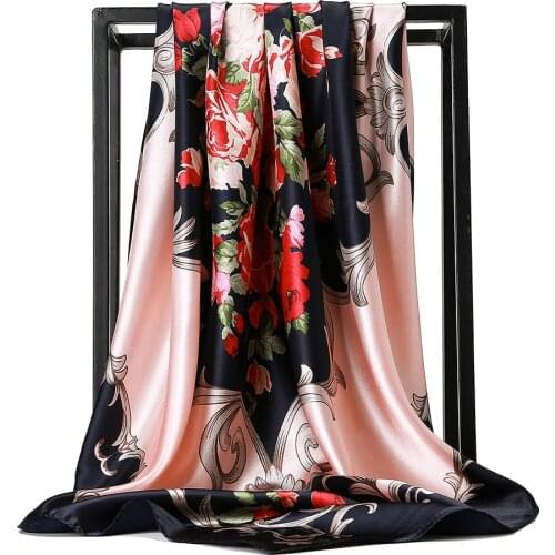 2021 Silk Scarf Women Luxury Four Seasons 90CM Square Bandana Spring Summer Shawl Ladies Foulard Bandanna Muffler Headscarf