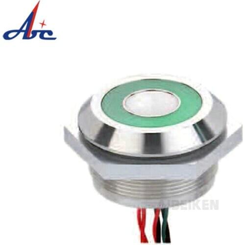 30mm 2A Momentary Piezo Switch Flat Head RGW Tri-color LED Push Button Switch Waterproof IP68 Piezo Switch with 5000mm cable