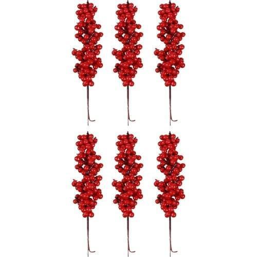 6pcs Chrismas Tree Red Berries Creative Chic Practical Xmas Berries Decoration Artificial Berries for Xmas Tree Shop Party A50