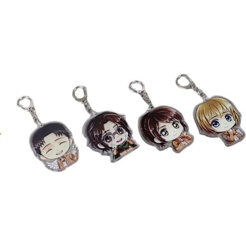 Anime Accessories Attack on Titan Keychain Double Sided Acrylic Key Chain Kawaii Eren Q Version Figures Key Ring Holder for Men