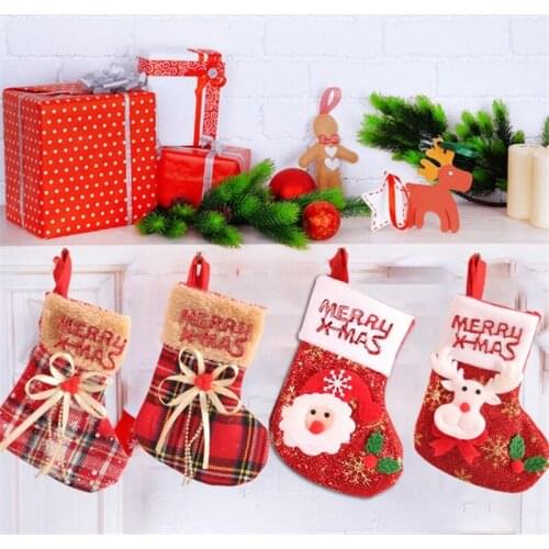 Large Stockings Santa Elk Fabric Gift Socks Christmas Lovely Bag For Children Fireplace Christmas Tree Decoration