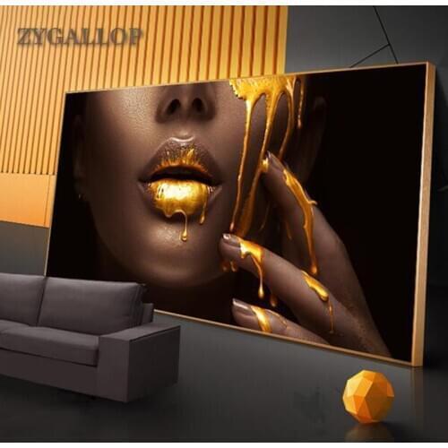 Large Wall Art Pictures For Living Room Women Face With Golden Liquid Print Canvas Paintings Modern Home Decor Posters Cuadros