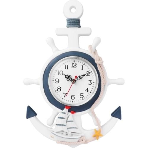 Anchor Clock Beach Sea Theme Nautical Ship Steering Wheel Clock Decor Wall Hanging Decoration