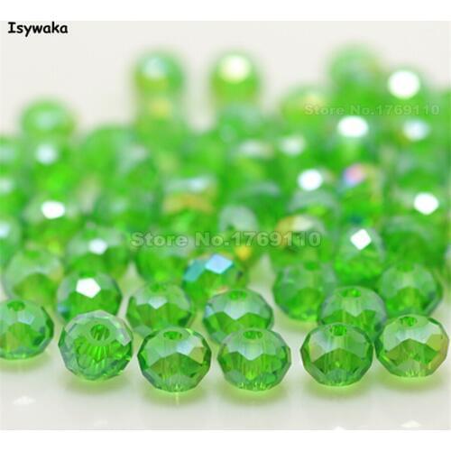 Isywaka Deep Green AB Color 4*6mm 50pcs Rondelle Austria faceted Crystal Glass Bead Loose Spacer Round Beads for Jewelry Making