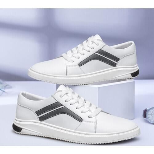 Genuine Leather Mens Casual Shoes Flat Lace Up Outdoor Mens Sneakers Shoes Male Leisure White Shoes For Man