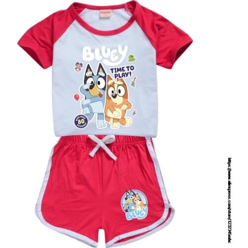 Summer Hot Sale Childrens Set 2021 bingo bluey 3D Print Doys And Girls 4-14 Years Old Short sleeve casual fashion animation set