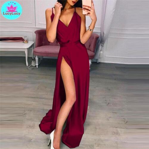 Summer 2021 Amazon V-neck with open fork and medium-length suspender dress