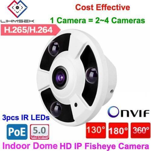 Lihmsek H.265 IP Camera Fisheye Dome CCTV Network H265 IPC Indoor Night Vision IR Infrared Panoramic Camera Wide Angle Lens