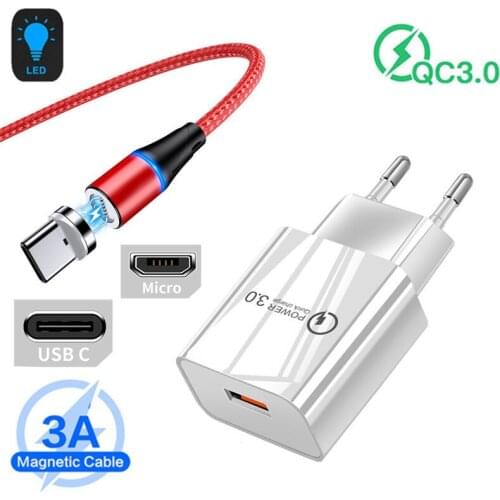 LG Velvet K51 Realme XT X2 5 6 Pro Quick Charge 3.0 USB Charger Magnetic Fast Type C Micro Cable For Samsung Z Fold2 Flip J7 A71