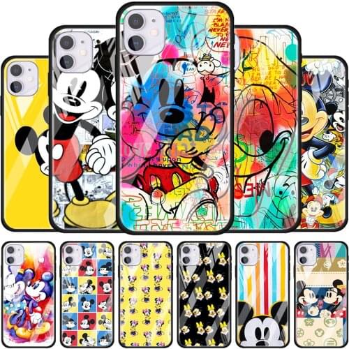 Mickey and Minnie cute for Apple iPhone 12 Pro Max Mini 11 Pro XS Max X XR 6S 6 7 8 Plus Luxury Tempered Glass Phone Case