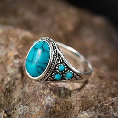 Miqiao Hot Sale Vintage Turquoise Qxquisite Alloy Metal Rings for Men Women Couple Family Friend Fashion Design Gift Jewelry