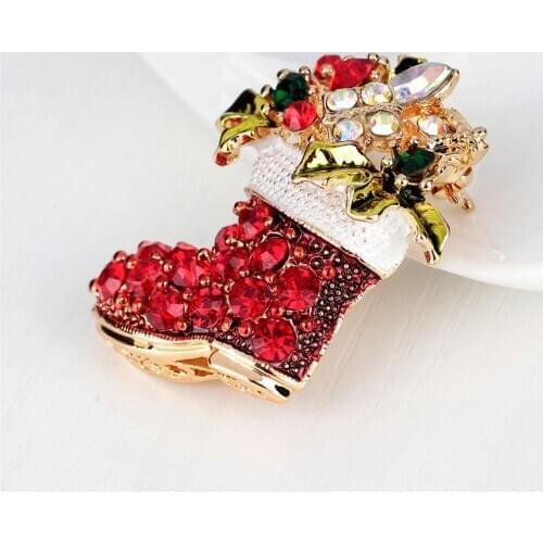 Fashion Zinc Alloy Rhinestone Vintage Female Red Boots Brooches Pins Red Shoes Brooches For Women
