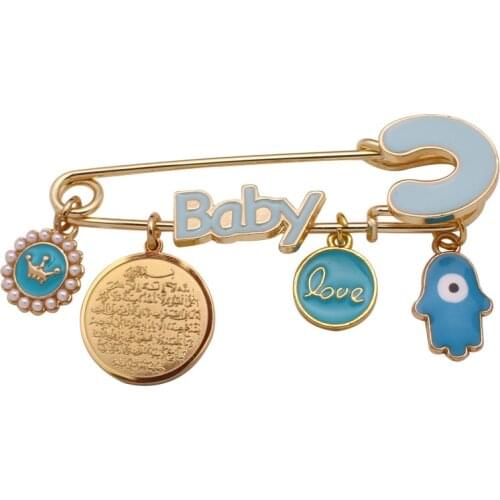 Islam muslim AYATUL KURSI hamsa hand of fatima turkey evil eye baby pin brooch