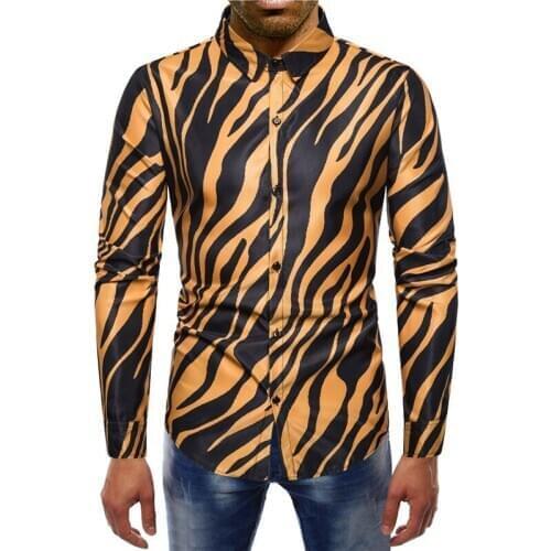 2019 new arrival striped shirt men cotton long sleeve good quality zebra pattern mens dress shirt contrast
