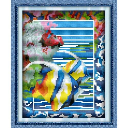 Clownfish Reef fish cross stitch kit canvas stitches embroidery DIY handmade needlework plus