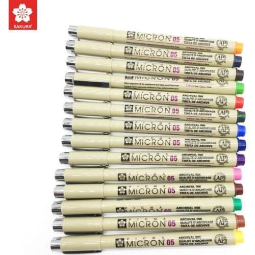 SAKURA Micron Liner Pen Set of 8/14colors 0.25mm 0.45mm Color Fineliner Drawing Lines Marker Pen Student Art Supplies