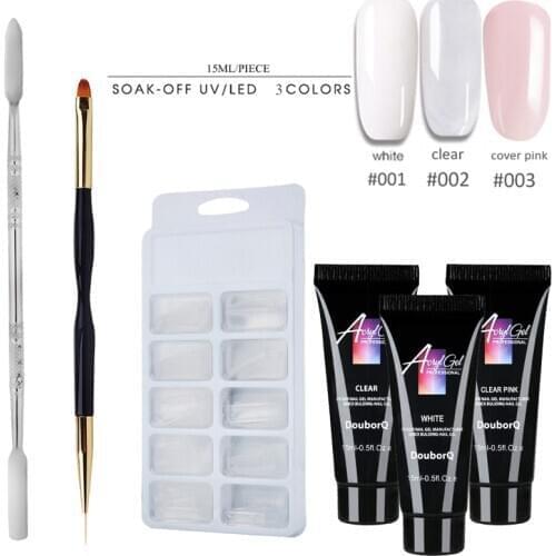 Poly Nails Gel Set 15ml Quick Building Finger Extension Camouflage UV LED Builder Gel Nail Art Tips Brush Tools Kit 4Pcs DIY