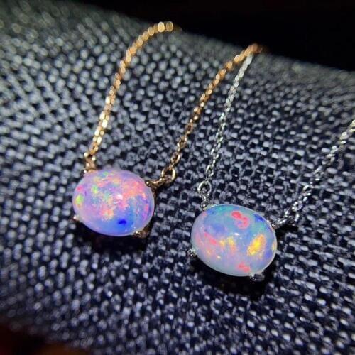Natural Opal Necklace, 8x10mm, Australian mining area, color changing and colorful, 925 silver