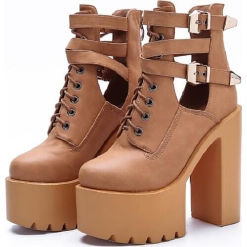 New European and American high heels with thick-soled openwork summer boots nightclub punk high heels