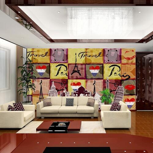 Custom 3d wallpaper retro European architecture puzzle heart-shaped wall - waterproof high-grade materials