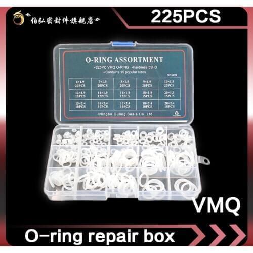 Silicone Rubber 225pcs O Rings VMQ Seal Sealing O-rings Silicon Washer Rubber oring set Assortment Kit Set Box Ring