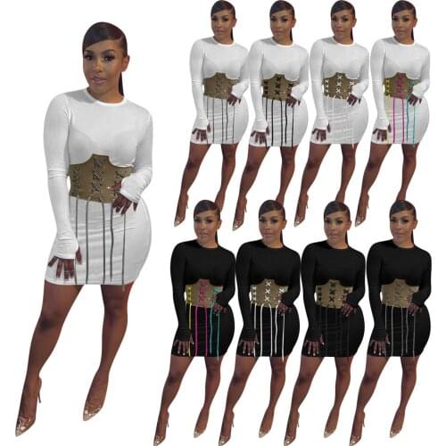 Cutubly O Neck Sexy Mini Dresses For Women Girls Long Sleeve Fashion Skinny Casual Vestidos Autumn Lace Up Dress Party Club