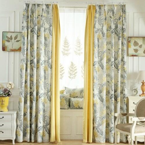 Modern and Simple American Pastoral Cotton and Linen Printed Curtains Blackout Finished Curtains for Living Dining Room Bedroom