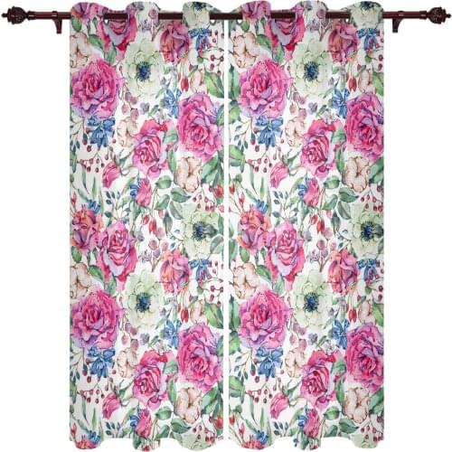 Modern Curtains Watercolor Flower Rose Wild Fruit Baby Room Bedroom Creative Curtains Kitchen Living Room Valance Curtains