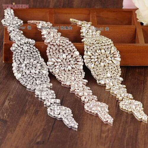 TOPQUEEN S123 (1PCS) Sew On Strass Applique Rhinestone For Wedding Belt Pearl Patch Crystals Iron On Glass For Bridal Headband
