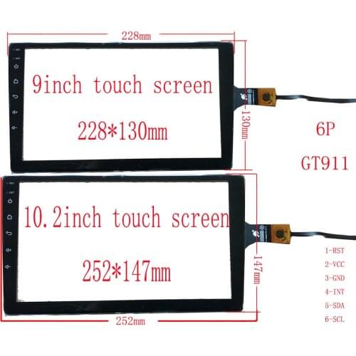 9 inch 10.2 inch 2.5D Universal Capacitive Touch Screen Hard 228*130mm 252*147mm Hyundai Volkswagen Citroen Toyota Renault GT911