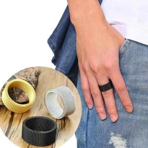 High Quality 10mm Mesh Stainless Steel Ring for Men Women Simple Hollow Male Wedding Band Retro Punk Gothic Unisex Jewelry