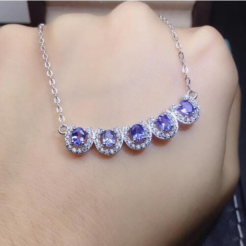 New Arrival Natural Real Tanzanite Necklace Pendant S925 Sterling Silver Womens Color Gemstone Natural Jewelry