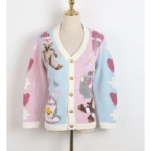 2021 Spring Sweater Long Sleeve Pink V Neck Kint Swaeter Womens