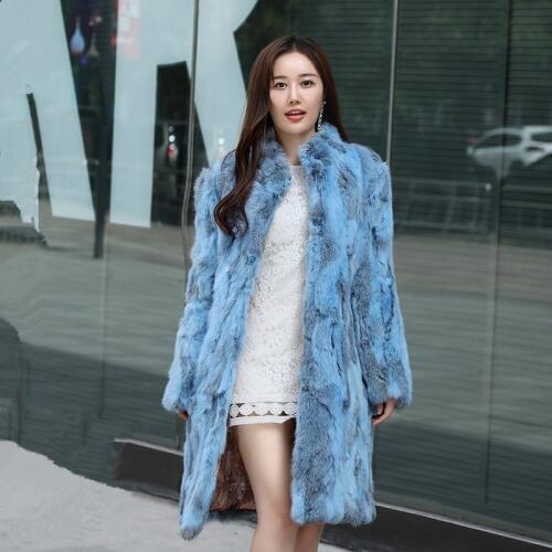 LOVELY-JINNUO women winter rabbit fur coat ladies stand collar long length warm real nature 100% rabbit fur coat outwear JN430