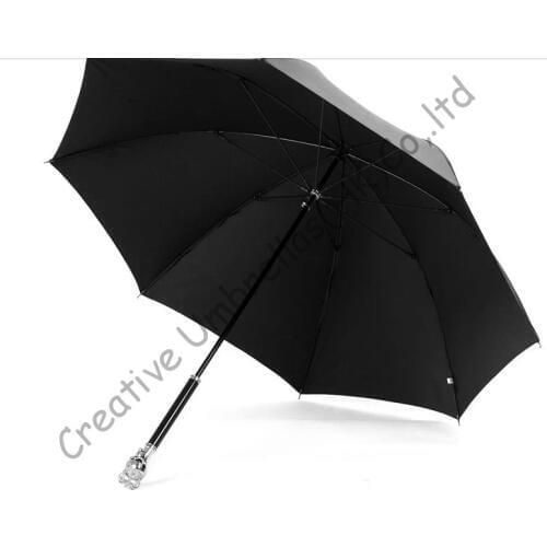 Golf umbrellas 10mm metal shaft 35T and 4.0mm fiberglass ribs,hand open,windproof,skeleton head,skull handle crown,anti-satic