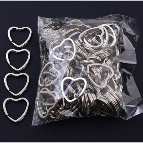 100Pcs /Lot Metal Key Rings Holder Love Heart Keyring Silver Color Cute Keychain Keyfob Accessories Wholesale