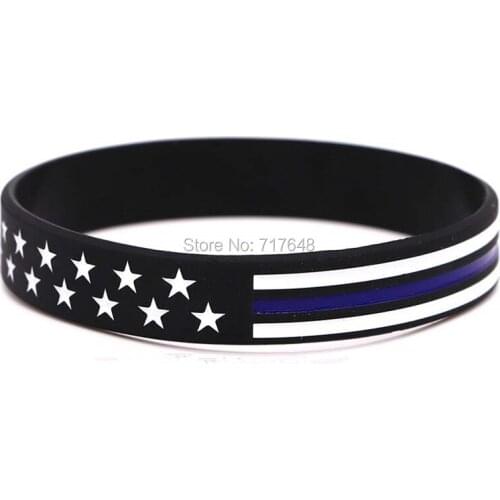 100pcs Thin Blue Line USA United States American Flag wristband silicone bracelets free shipping by ePacket A