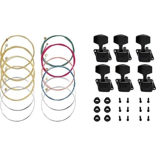 2 Sets of 6 Guitar Strings Replacement Steel String with 6Pcs String Tuning Pegs Machine Heads Tuners