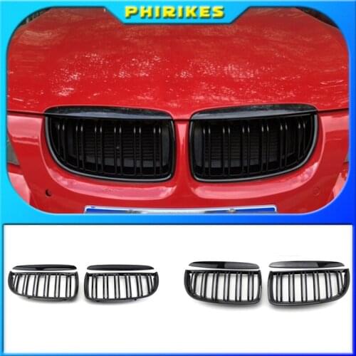 4PC/SET Pair Car Front Kidney style Double Slat Grille Set For BMW E90 E91 2005-2008