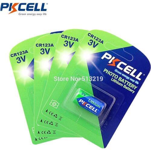 4Pack*PKCELL CR123A 1500mah 3V Lithium Battery CR123 CR 123 123A 16340 CR17345 17345 primary batteries for equipment Lamp Radio