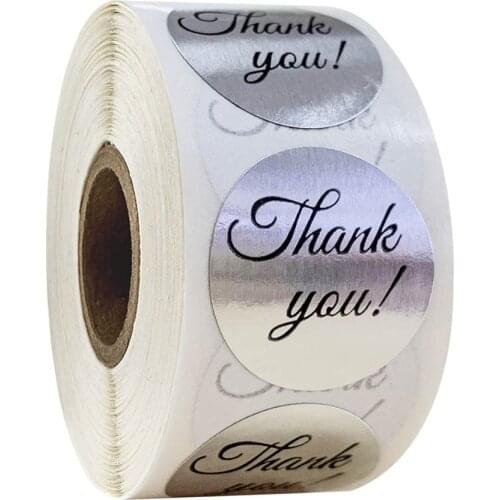 500 Pcs/roll Round Silver Thank You Stickers Seal Labels Stickers Scrapbooking for Package Stationery Sticker Labels Stickers