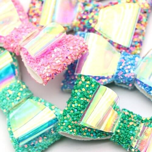 David accessories 52x27mm Glitter PVC synthetic leather Bowknot Knot Bow Kids Hair Accessories 10Pcs,DIY Handmade,10Yc11343