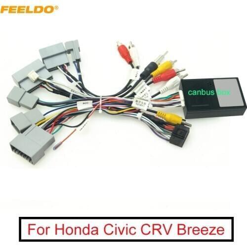 FEELDO Car 16pin Audio Wiring Harness With Canbus Box For Honda Civic CRV Breeze Aftermarket Stereo Installation Wire Adapter