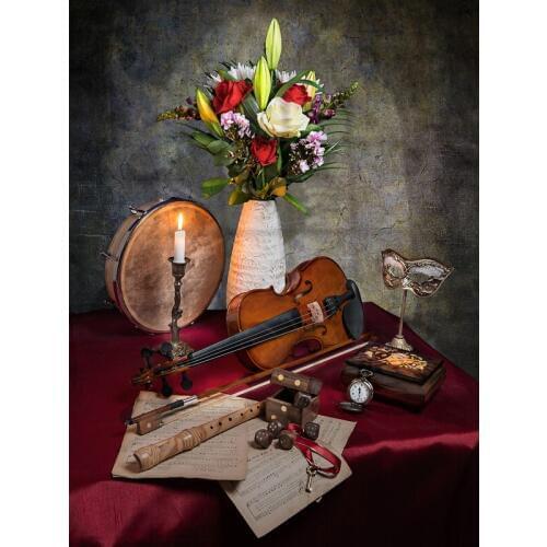 Free shipping modern photography violin lily rose vase still life oil painting canvas printings on canvas art decoration picture