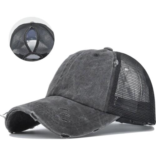 [DIFF COOL]Neutral lightweight washed low-profile cotton and linen denim daddy baseball cap ponytail mesh cap summer hip-hop hat