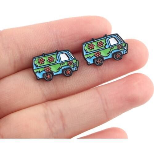 DZ1197 New Funny Food Truck Cute Anime Stainless Steel Pierce Ear Stud Earrings For Womens Enamel Jewelry Earrings Kids Girls